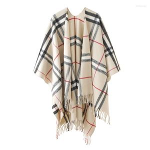 Scarves Spring Winter Women Cashmere Poncho Shawl Warm Thick Scarf Female Luxury Ethnic Geometric Plaid Cardigan Cloak Pashmina Blanket