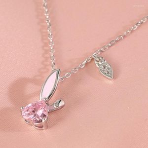 Hänge halsband voq silver färg delikat tecknad halsband söt rosa zirkon klavikelkedja smycken gåva för damer