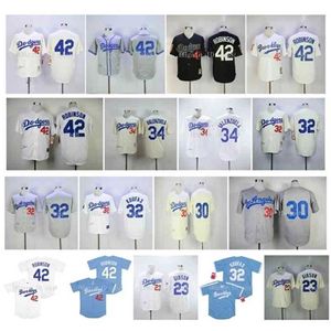 QQQ8 AIR01 Vintage Brooklyn 42 Jackie Robinson Jersey 1989 23 Kirk Gibson 32 Sandy Koufax 34 Fernando Valenzuela 30 Maury Wills Retro Black White Grey