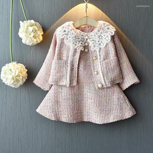 Set di abbigliamento 2023 Set di moda per bambina per bambina Elegante abito con colletto in pizzo per bambina Abiti da principessa per bambini Abiti primaverili