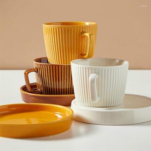 Mugs European Style Retro Exquisite Ceramic Coffee Cup And Saucer Set Light Luxury Elegant Milk Flower Tea Juice Water Mug
