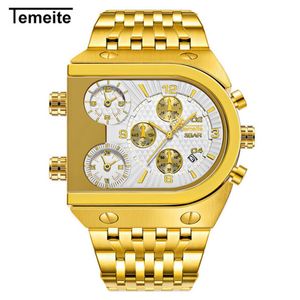 Brand Original Unique Design Square Men Wristwatch Wide Big Dial Casual Quartz Watch Gold Male Sport Watches Large Clock Whatch227n