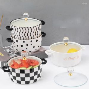 Set di stoviglie in ceramica a doppia ciotola per orecchie Instant Noodle Zuppa domestica Stoviglie Dormitorio studentesco all'ingrosso