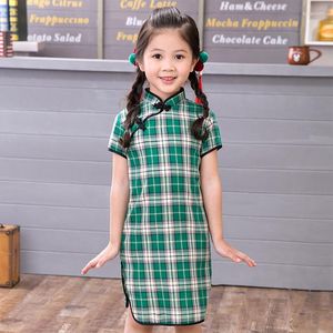 Ethnische Kleidung Plaid Baby Mädchen Chinesisches Kleid Kurzarm Qipao Party Cheongsam Jahr Sommer Baumwollkleider