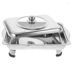 Plates Stainless Steel Buffet Dish Tray Rectangular Canteen Basin With Cover Four-Leg Support Bright Holding Plate