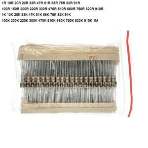 860pcs/lote 5% 1/4W Pacote de resistor de filme de carbono 1R a 1M 43 Tipos por 20pcs