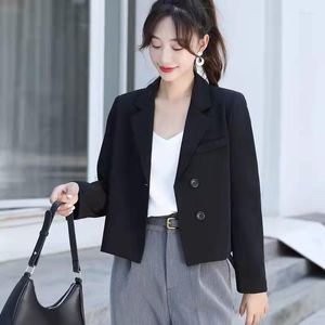 Damenanzüge Crop Blazer Frauen schicke Kleidung Schwarz Farbe Langarm Kurzmantel Lässiger Stil Damen Blazer 2023 Frühlingsdesigns Oberbekleidung