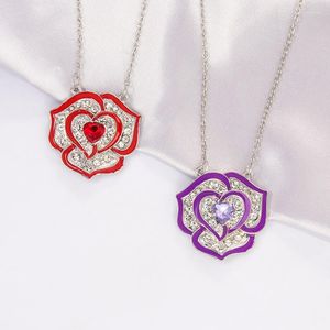 Pendant Necklaces Romantic Red Purple Crystal Rose Necklace Charming Wedding Party Silver Color Clavicle Chain Fashion Girl Jewelry Gift