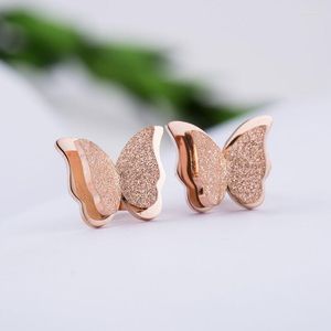 Stud Earrings Design Rose Gold Frosted Titanium Steel Butterfly For Women Stainless Cute Girl Jewelry