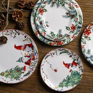 Plates American Ceramic Dinner Plate Creative Christmas Flat Round Home Dessert Decorative