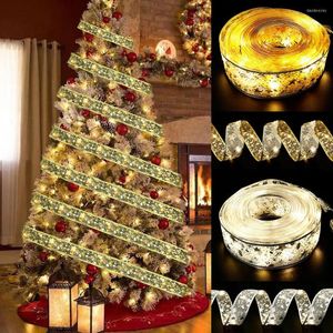 Strängar LED -band Fairy Lights Christmas Tree Ornaments Lamp String Lace Bow for Navidad Home Year Decoration 2023