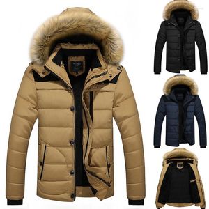Men's Down Nice Classic Design Khaki Mens Jackets Winter Fashion Thick Warm Parka Hooded Fur Collar Outerwear Coats Casual Overcoat For Man