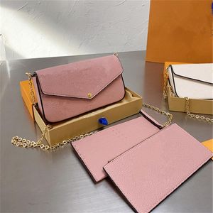 Kobiety mini torby łańcuchowe luksusowe torebki urocze koperta 3-PIC Projektanci Crossbody jedno ramionowe modne kwiaty długie portfele litery l231p