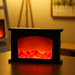 Table Lamps LED Flame Lantern Simulation Fireplace Simulate Effect Lights USB Vintage Living Room Decoration C