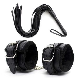 2pcs/set PU couro erótico algemas eróticas de tornozelo algemas de tornozelo com chicote BDSM Bondage Slave Sex Toys para casais jogos de adultos Flagger