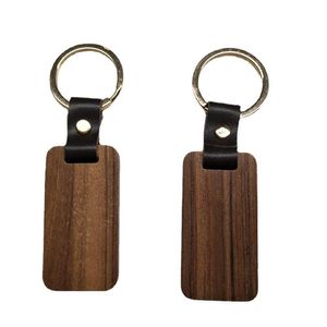 Party favors Leather key chain engraving printing rectangular wood chip pendant keyring RRC792