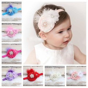 Accessori per capelli Fascia per capelli per bambina Nata con piume carine Fascia elastica Fiore di perla Bambini