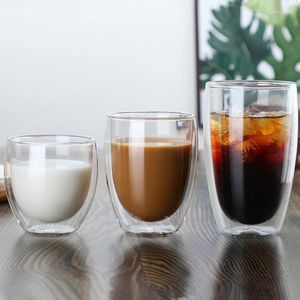 Vinglas med dubbla väggglasvärmebeständig kopp 80/150/250/350 ml öl kaffevatten koppar transparent mugg drycktumare tumbler