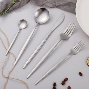 Dinnerware Sets 20Pcs Fork Knife Set Tableware Matte Silver Cutlery Flatware Stainless Steels Kitchen Utensils Travel Drop