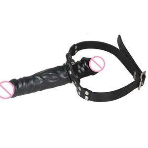 Dubbel-sluten dildo gaghuvud strapon mun fetisch bdsm bondage penis sele lesbiska sex leksaker produkter vuxna erotiska