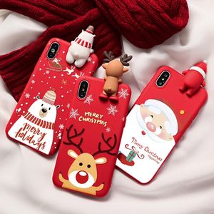 Telefonfodral s￶t 3D Cartoon Christmas Santa Reindeer Tree Soft fodral f￶r iPhone 13 11 Pro Max XR 8 12 Plus Cover 2021 Xmas Gift