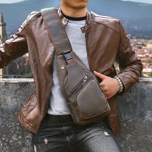 Сумки для талии мужчины оригинальные сумасшедшие кожа Casual Triangle Crossbody Sling Sling Bag Design Путешествие на одно плечо однополовое мужчина 8015