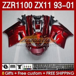 Bodys Kit for Kawasaki Ninja ZX-11 R ZZR1100 ZX-11R ZZR 1100 CC ZX11 ZX 11 R 11R 165NO.0 ZX11R 93 94 95 96 01 ZZR-1100 1997 1998 1999 2000 2001 OEM Full Fair Metallic Red Red Red