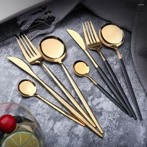 Servis uppsättningar 10SetFour Piece Presentlåda uppsättning av rostfritt stål Western Table Titanium Gold Spoon Black Fork Chopsticks