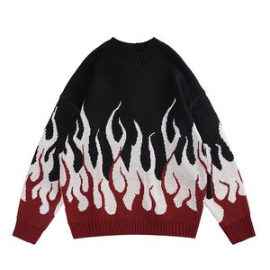 Мужчина винтажный вязаный свитер Y2K уличная одежда хип -хоп огненной пламя вязаные джамперы свитера Harajuku повседневные свободные панк -готические пуловки