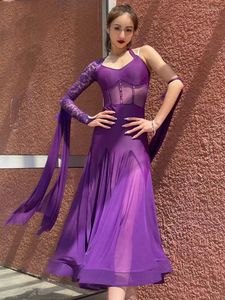 Stage Wear Purple Ballroom Dance Dress Women Women Lace Tango Sexy Waltz Performance Costume Latin Competition BL9138