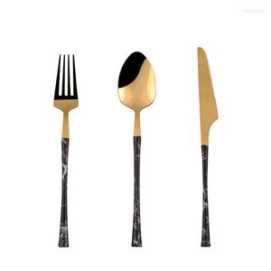 Dinnerware Sets Stainless Steel Imitation Wood Grain Thin Waist Handle Restaurant Western Tableware Knife And Fork Five-piece Set 24-piece