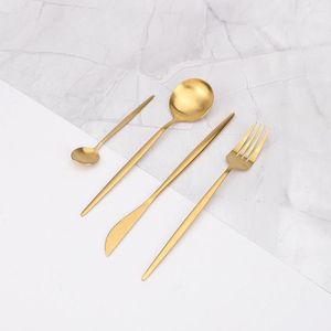 Flatware Sets 4 Pcs Gold Matte/shiny Cutlery Set Stainless Steel Dinnerware Knives Forks Spoons Dinner Kitchen Tableware