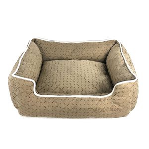 سرير كلب مستطيل مصمم للحيوانات الأليفة للكلاب الصغيرة سرير أريكة للكلاب مع نمط حروف كلاسيكي غير قابل للانزلاق من الأسفل يسمح بمرور الهواء للحيوانات الأليفة الناعمة كاكي M11