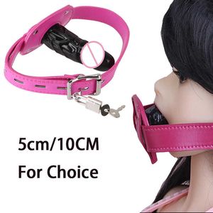 Silicone Penis Plug Dildos Open Mouth Gag with Locking Buckles Leather Harness Bondage BDSM Sex Toys for Couple Adult Game