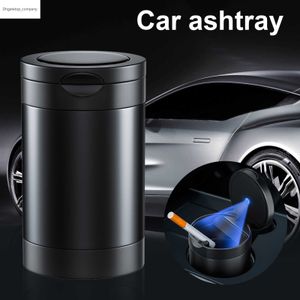 New Aluminum Alloy LED Car Ashtray Portable Smoking Smokeless Can Temperature-retardant Cigarette Ash Cup Micro-curved Flip Cover