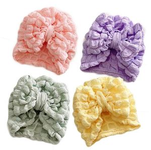 Berretto con stampa a bolle per neonate Cappello turbante con fiocco grande per bambini Berretto indiano Berretti in cotone Cappelli per popcorn per neonato Copricapo neonato