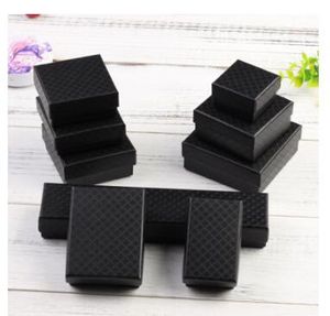 Jewelry Black Diamond Grain Boxes Square Cardboard Gift Small Necklace Ring Earring Kraft Box for Jewelry Set with sponge Cushion