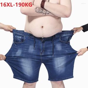 メンズショーツプラスサイズ16xl 190kgメンズデニムパンツ高弾性ウエスト夏のストレートジーンズストレッチブルー