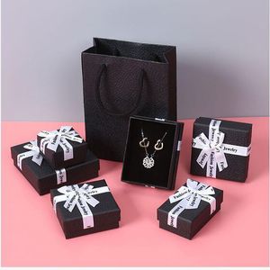 Organizer White Black Jewelry Boxes Cardboard Earring Ring Boxes with Ribbon sponge Cushion for Jewelry Gifts Display