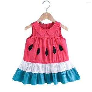 Vestidos de menina crianças infantis garotos de verão de verão redondo pescoço redondo vestido de praia de melancia casual