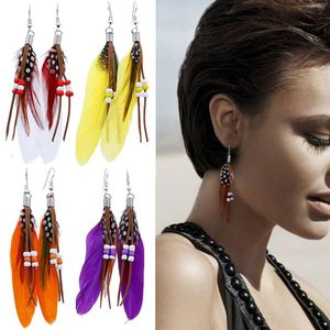 Party Supplies Cross border long feather earrings Bohemian style rice beads tassel earrings decoration RRA919