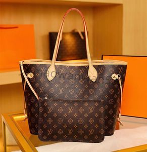 2PCS ToQuality Designer Handbag bag Purses Classic Fashion Women messenger Shoulder Bags Lady Totes Brown grid handbags 35cm With Shoulders Strap Dust Bag