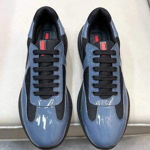 22s Luxury Americas Cup Men sapatos casuais de malha e couro envernizado Tênis de cano baixo Tênis de caminhada Sola de borracha Tecido ao ar livre com caixa 38-46EU tênis de verão