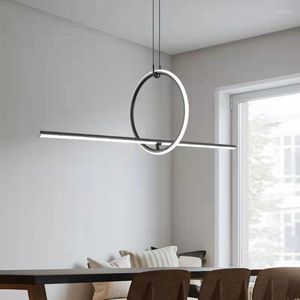 Lampade a sospensione Nordic Minimalista Linea geometrica Lampadario Moderno Ristorante Personalità Bar Striscia nera Led 2023