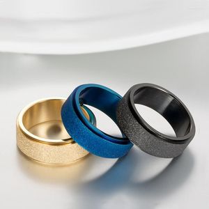 Wedding Rings 8mm Width Spinner Ring For Women And Men Frosted Stainless Steel Black Blue Gold Color Band