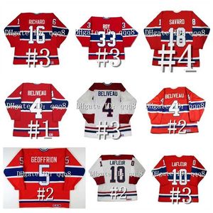 Q888 Vintage Guy Lafleur Hockey Jersey Jean Beliveau Henri Maurice Richard Patrick Roy Jacques Plante Bernard Geoffrion Saku Koivu Serge Savard