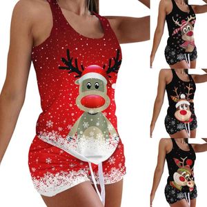 Women's Sleepwear Christmas Pajama Set Women Casual Print Tank Tops Shorts Sleeveless Suit Pyjamas