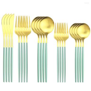 Servis uppsättningar 20st Mint Green Gold Cutlery Set matt rostfritt stål knivdessert sked gaffel kök bordsvaror