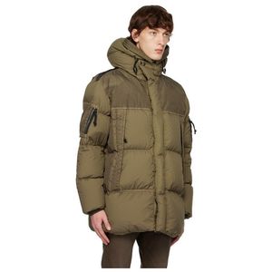 Mens Downs Coats Nylon Badge Green Down Long Sleeve Jacket for Winter