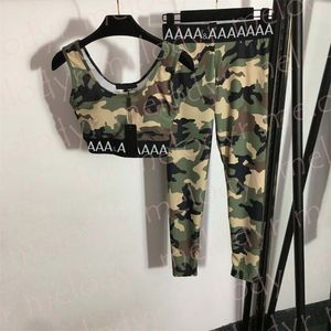 Färgglada yogasportkläder Push Up Sport Vest Tracksuits Gym Leggings Set Womens Fashion Camouflage Fitness Outfit